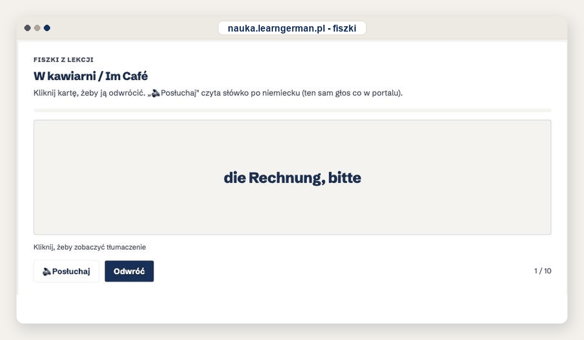 Fiszki z Twojej lekcji - nauka.learngerman.pl